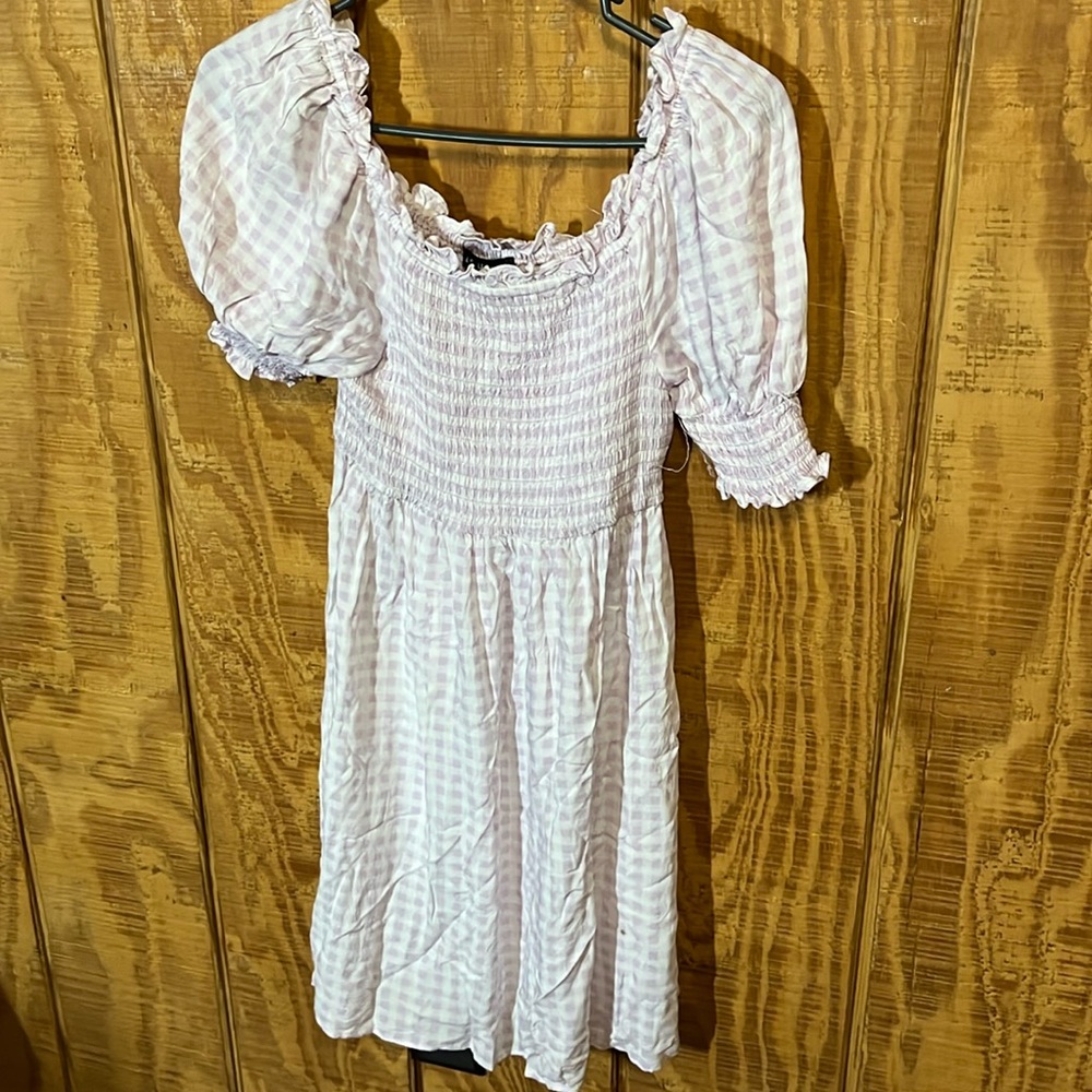Purple and white checkered dress